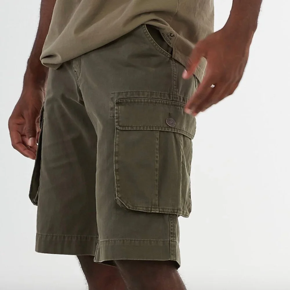 True Religion Military Green Cotton Cargo Shorts